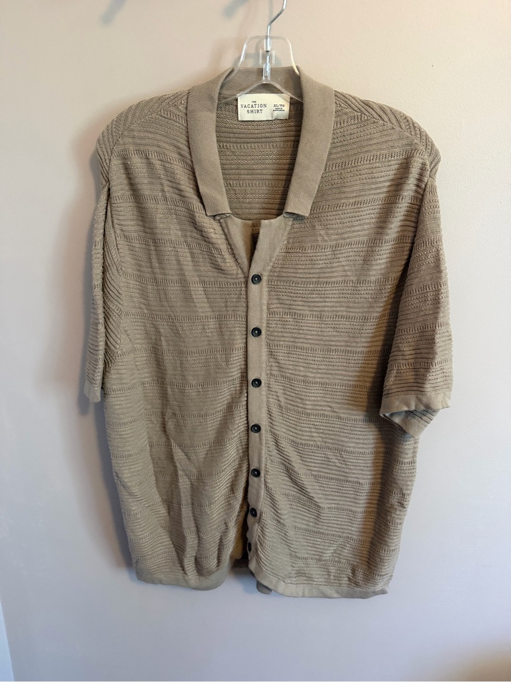 The Vacation Shirt Beige Short Sleeve Knit Polo Cardigan XL